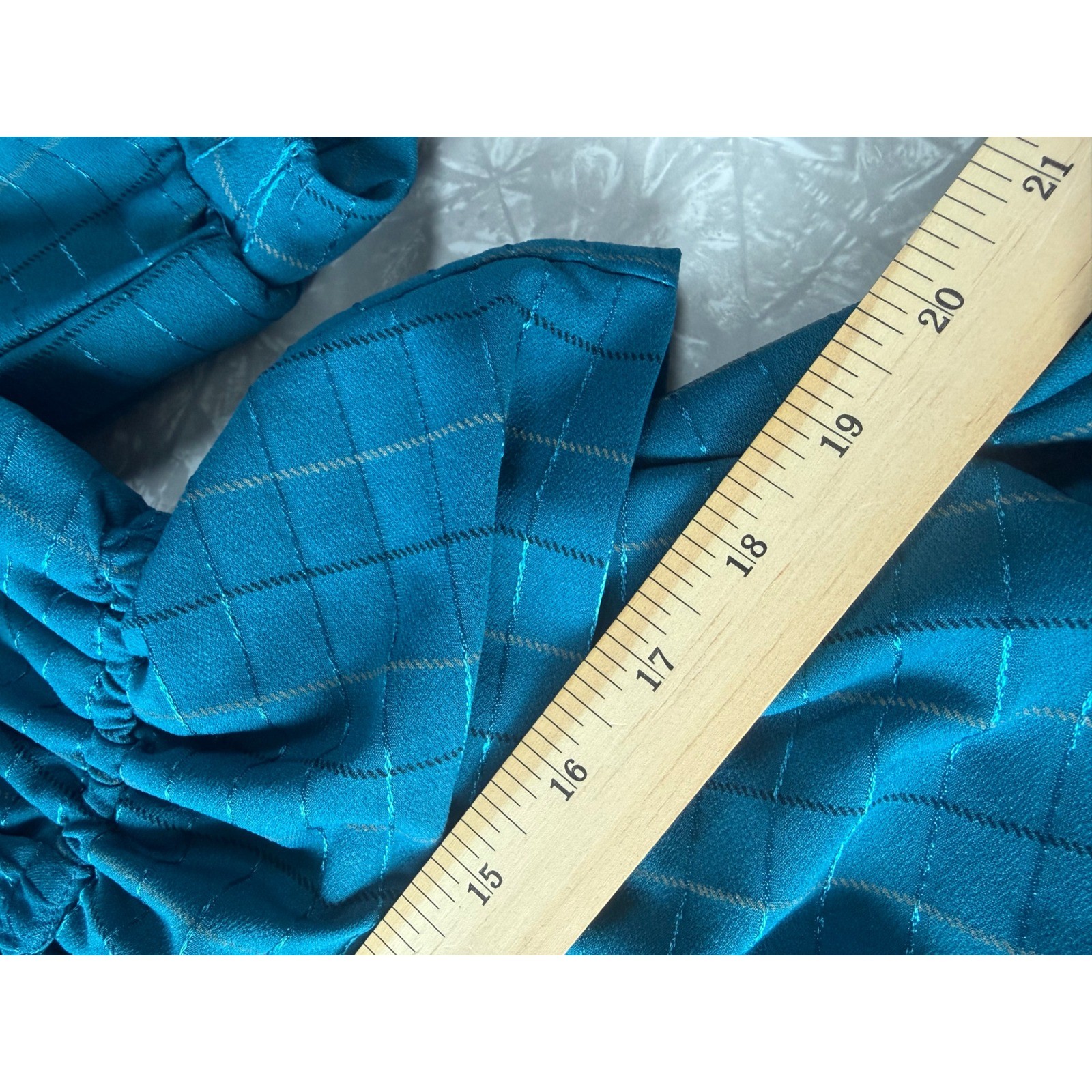 Vintage 80s Teal Blue Metallic Peplum Midi Dress Ruffle V-Neck 14 Cottagecore