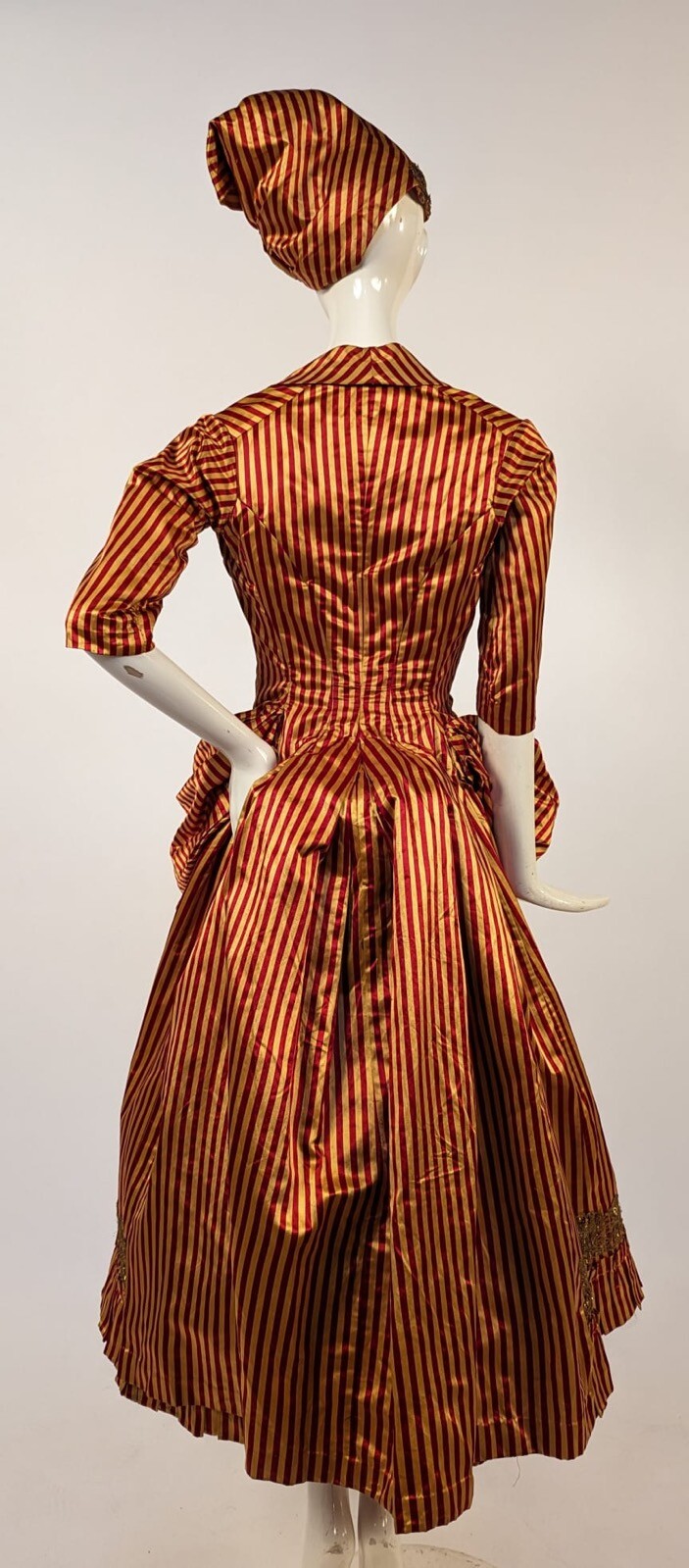 1880’S VICTORIAN FRENCH REVOLUTION BASTILLE DAY BUSTLE DRESS W TIPPED CAP