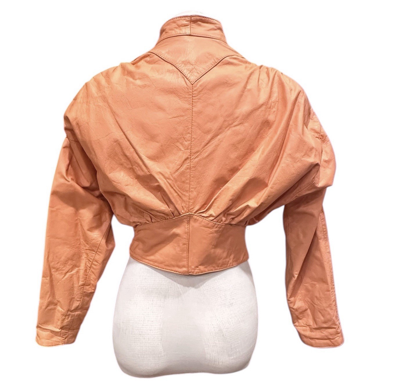 Vintage 1980s Chia Peach Ruched Crop Creamy Matte Leather Jacket Sz S