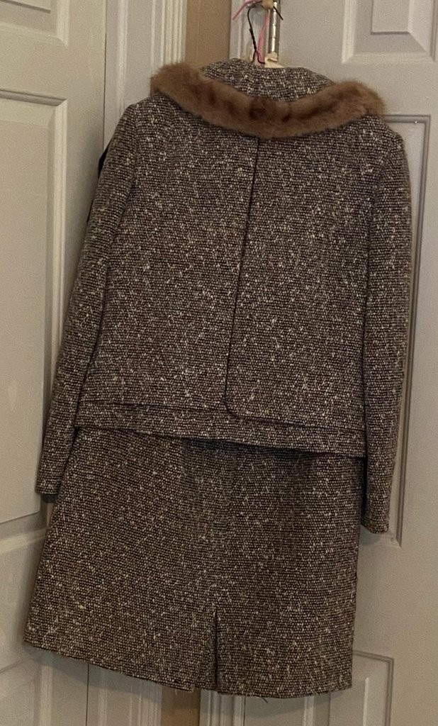 Vintage Rike&rsquo;s Tweed Skirt Suit with Fur Collar