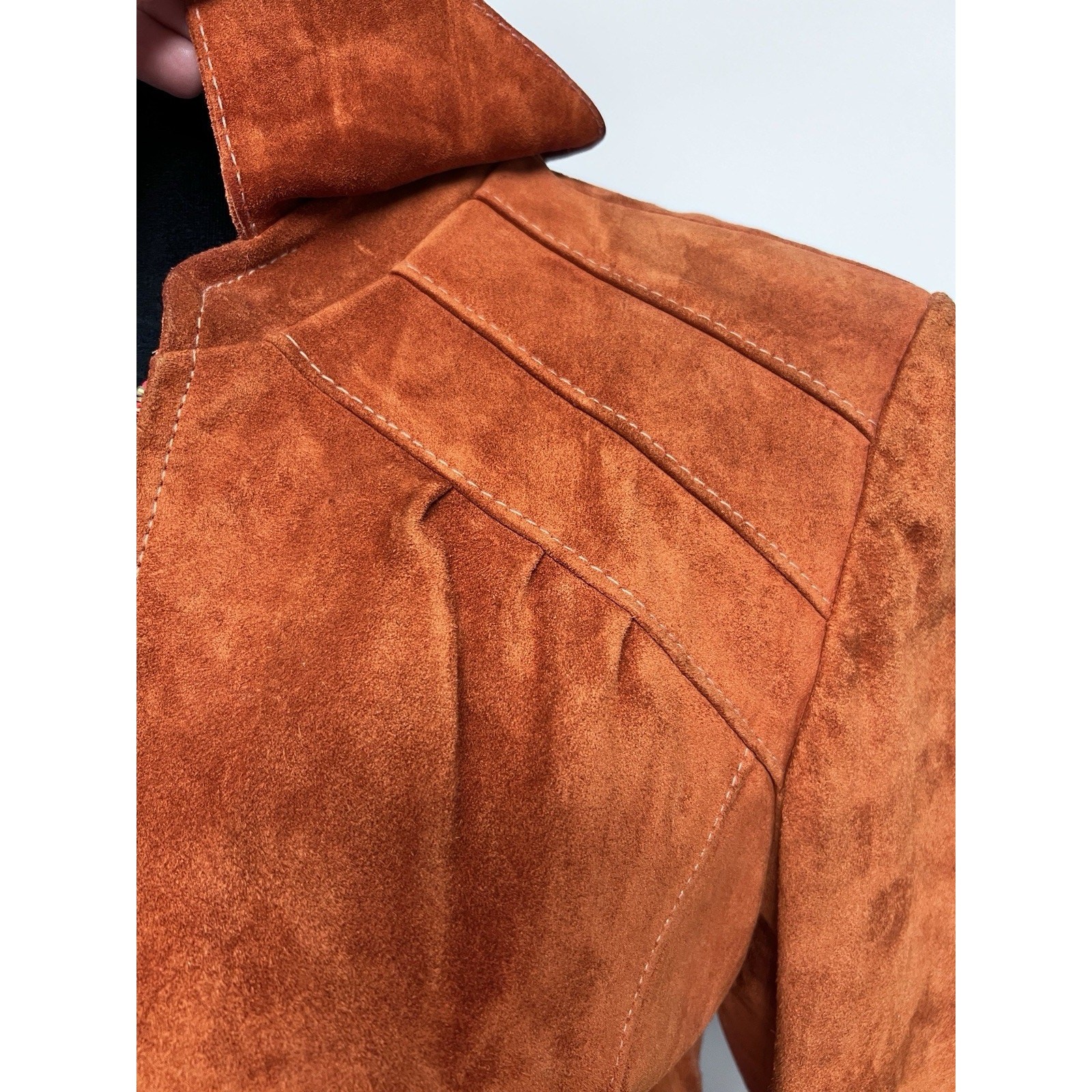 Vintage 1970&rsquo;s Rust Orange Suede Bomber Jacket Womens Small Leather Groovy 70s