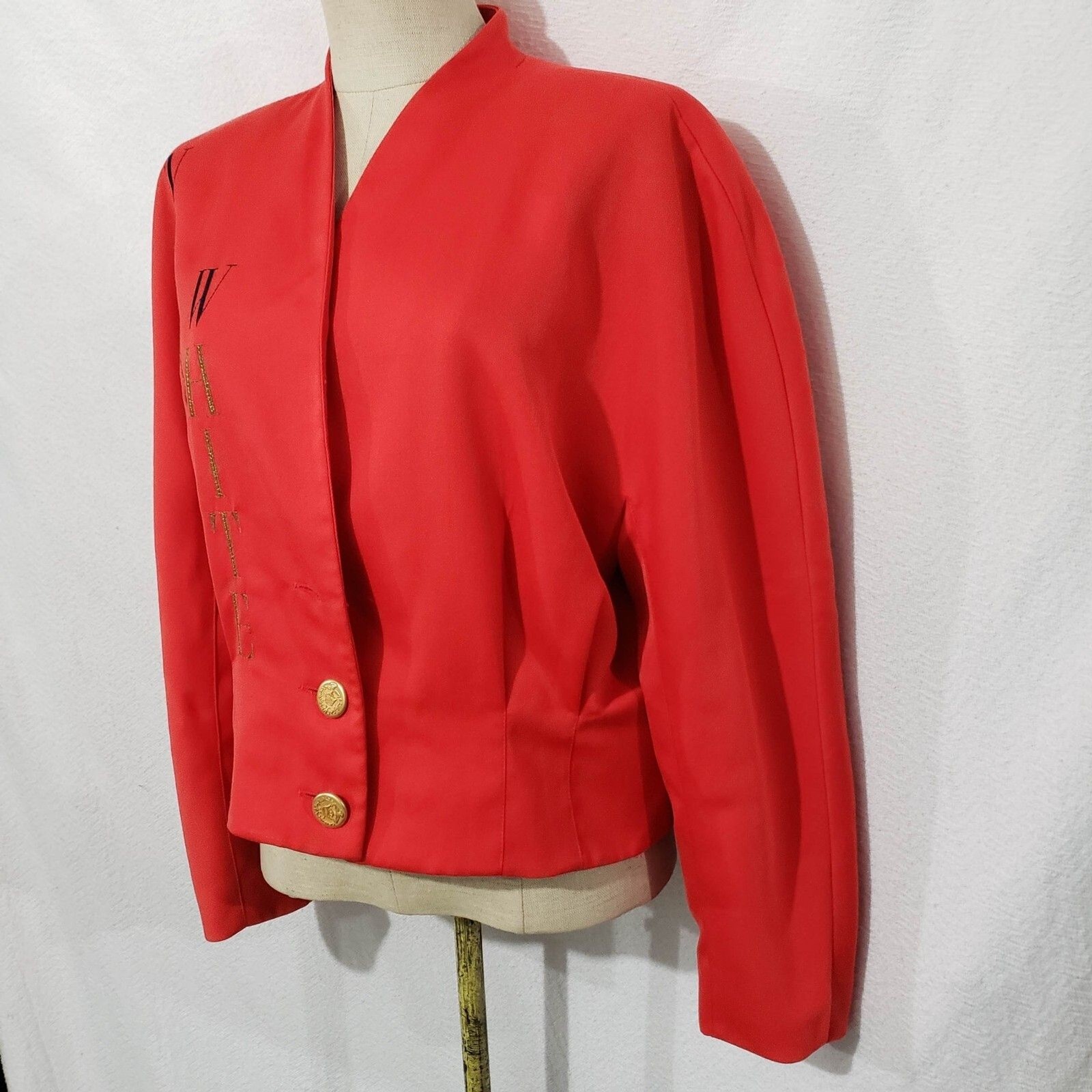 Vtg Mondi Red Wool Blend Cropped Embroidered Jacket Cardigan Germany 44/US L/XL