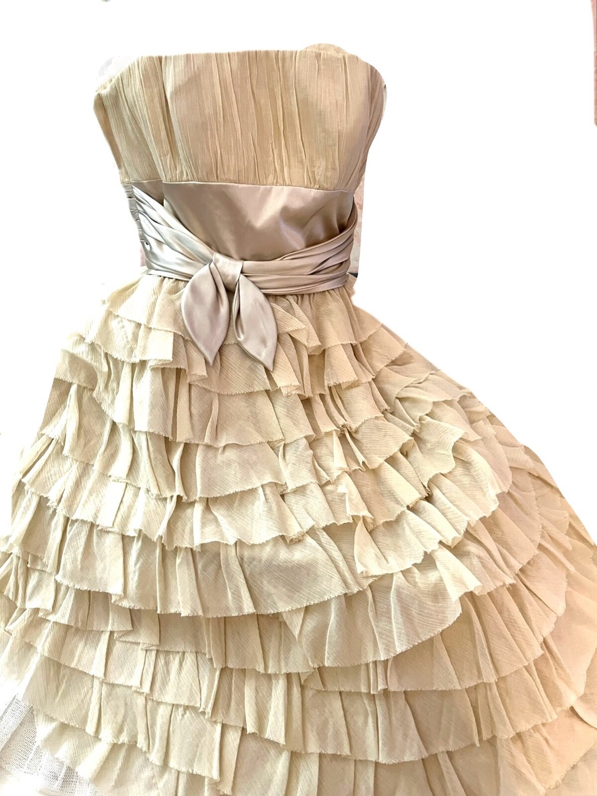 NWT Betsey Johnson Collection 2 Tea Dress Ivory Raw Silk Cotton Ruffles Tulle