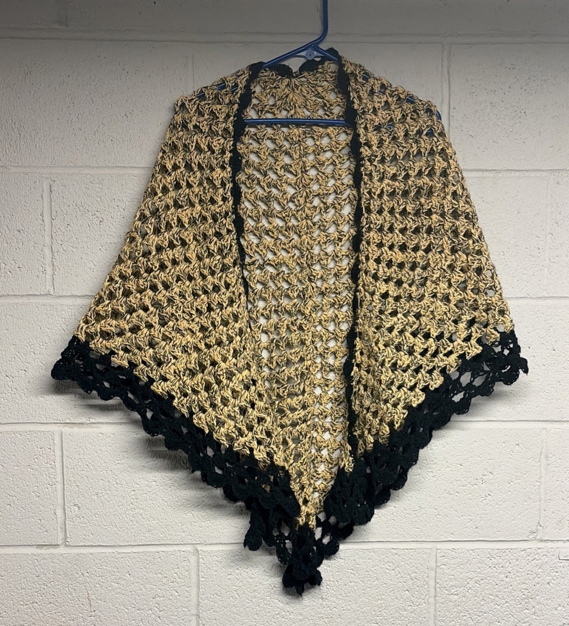 Vintage 1970 Handmade Knit Shaw, Boho/Hippie, Yellow And Black