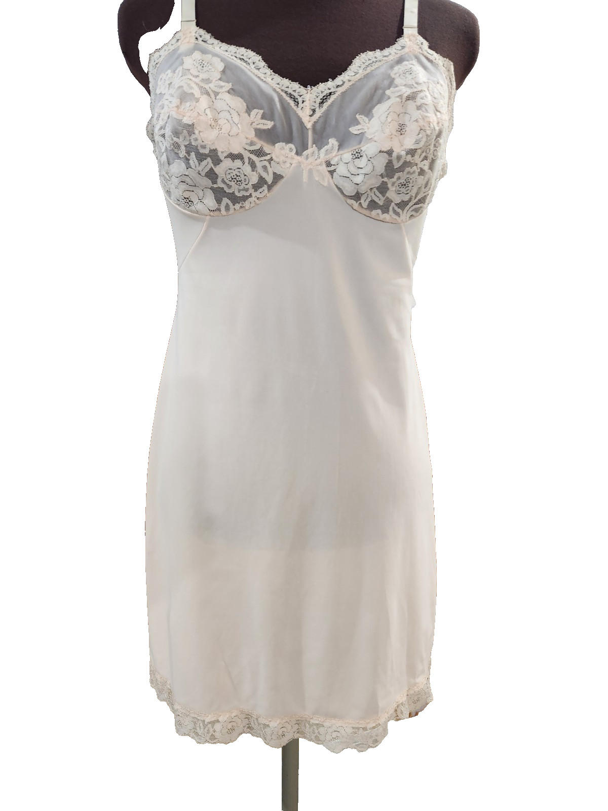 Vintage Gossard Artemis Nylon Full Slip Peach Lace Size 36 Average USA Pin-up