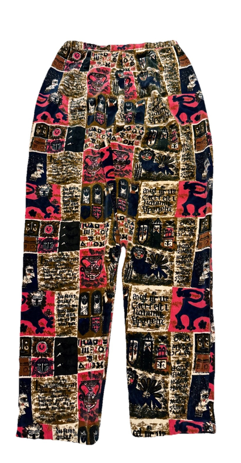 Vtg 60s Psychedelic Medieval Print Velvet Velour Pants Women Small 26×28 RARE