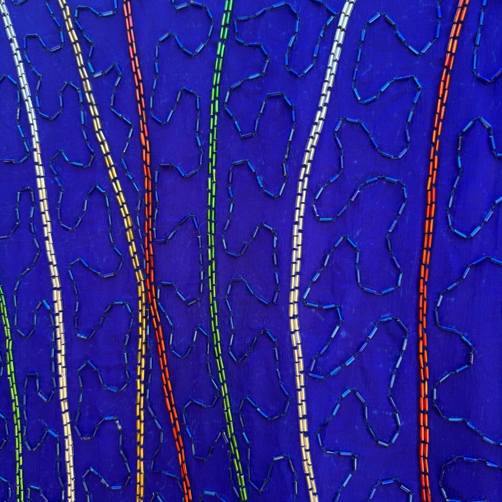VTG 90&rsquo;s 100% Silk Blue Beaded Multicolor Boho Chic Glam Blouse Women&rsquo;s Size L