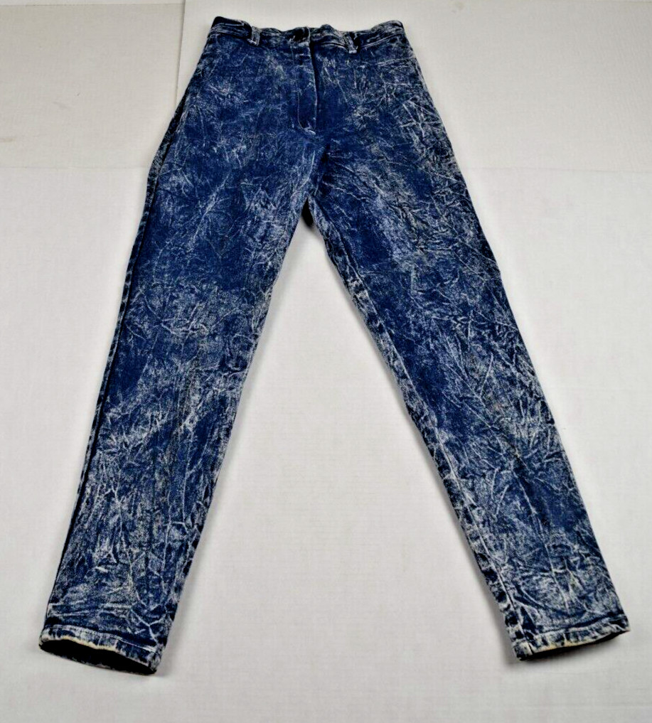 Vintage Jeans FAX Size 7/8 S/M 80s Acid Wash Blue High Waist Taper Made USA 1988