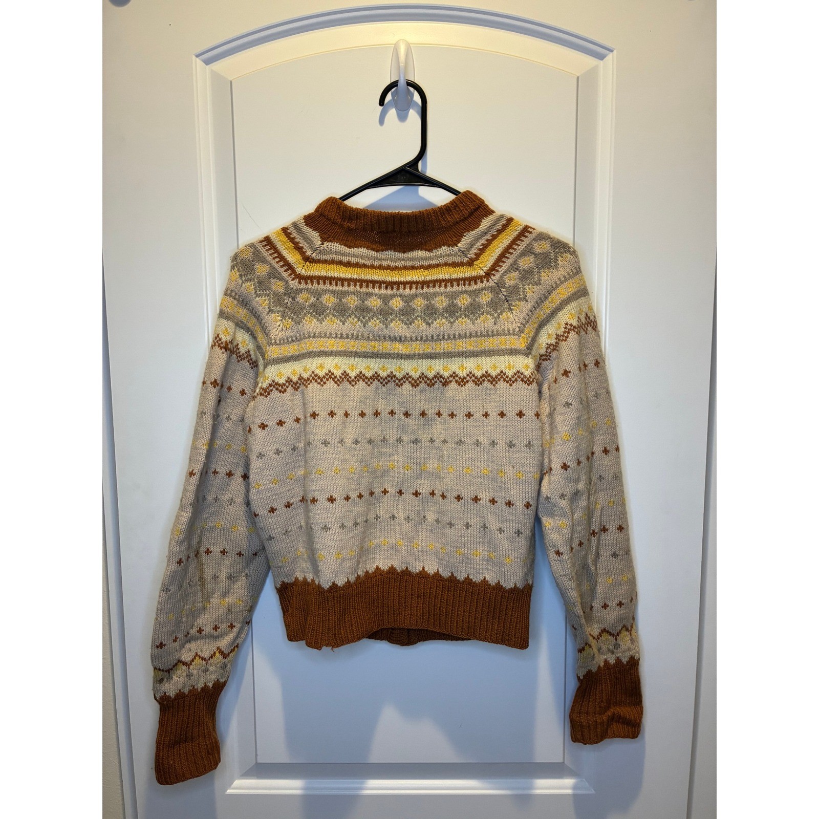 Womens Vintage Style 100% Wool Button Down Sweater Patterned Size XS/S