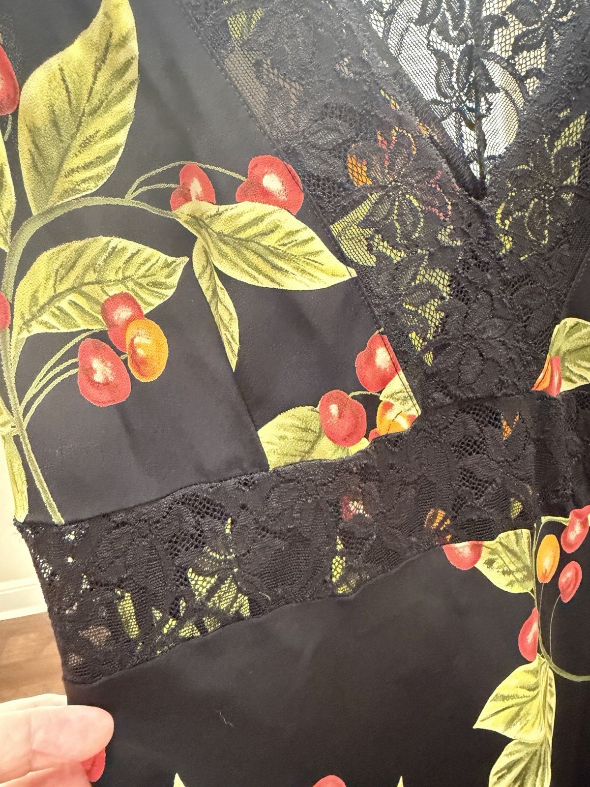 Vintage Y2K Bebe Cherry Print Lace Trim Slip Dress, Black Red, Women&rsquo;s Size M