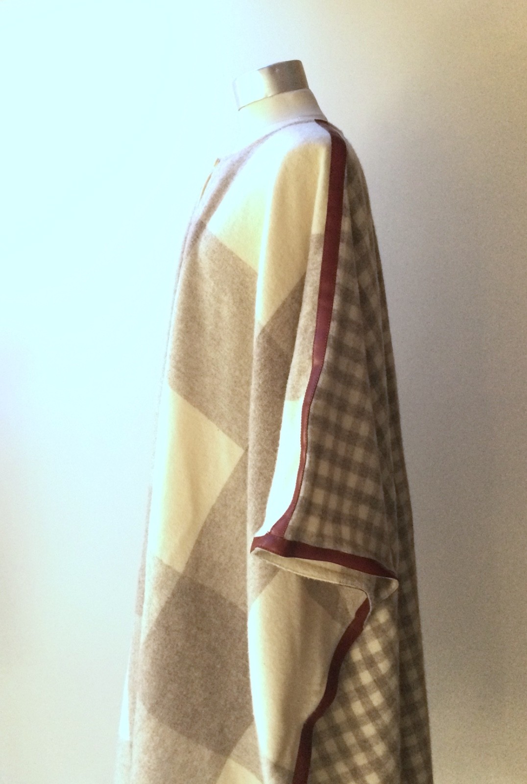 Vtg 1970&rsquo;s Jean Charles de Castelbajac Plaid Wool Poncho with Stole