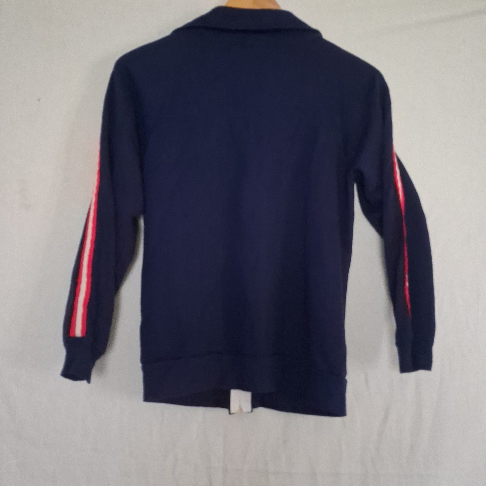 Vintage 70s 80s Track Jacket Small Navy Blue Red White Stripe Creslan Acrylic