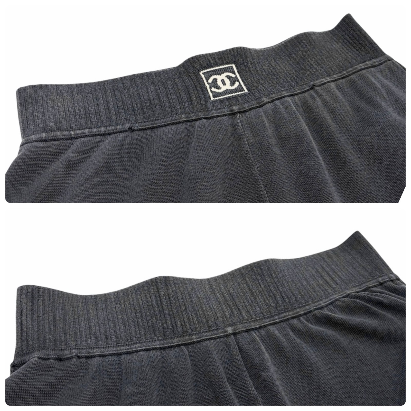 CHANEL Sport Vintage 03A CC Logo Wide Sweat Pants #42 Gray White Cotton 902069