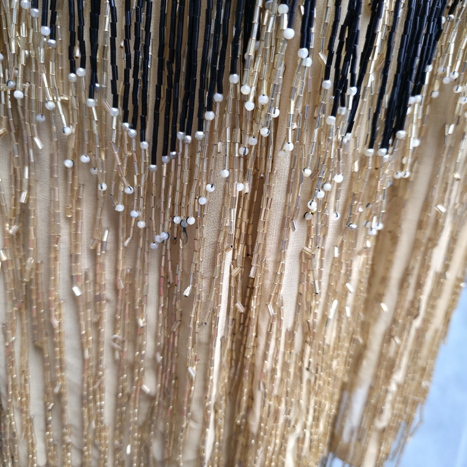 Vintage Niteline by Della Roufogali Black Gold Beaded Fringe Cocktail Dress