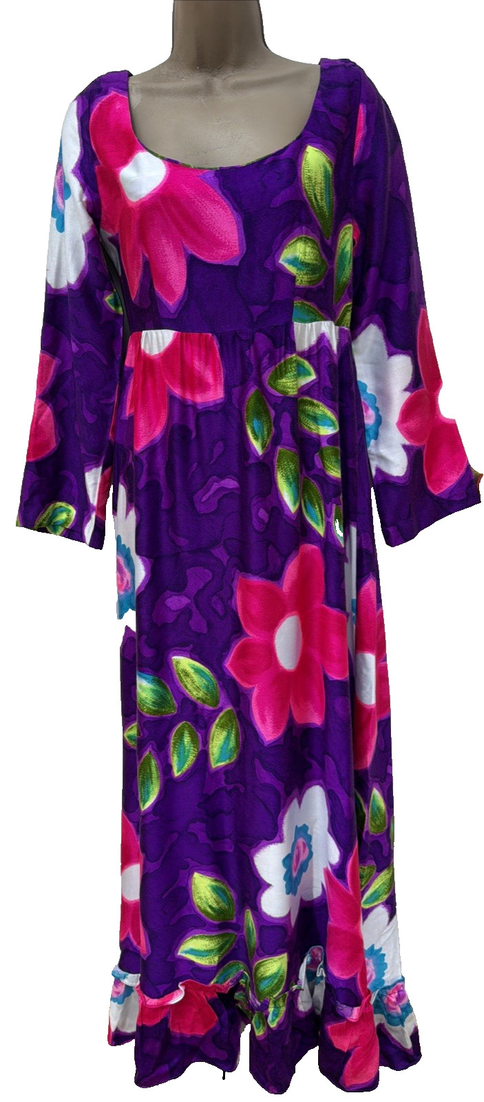 Vintage 1960s Kamehameha Floral Print Maxi Dress-Made in Hawaii XS – Small NEW