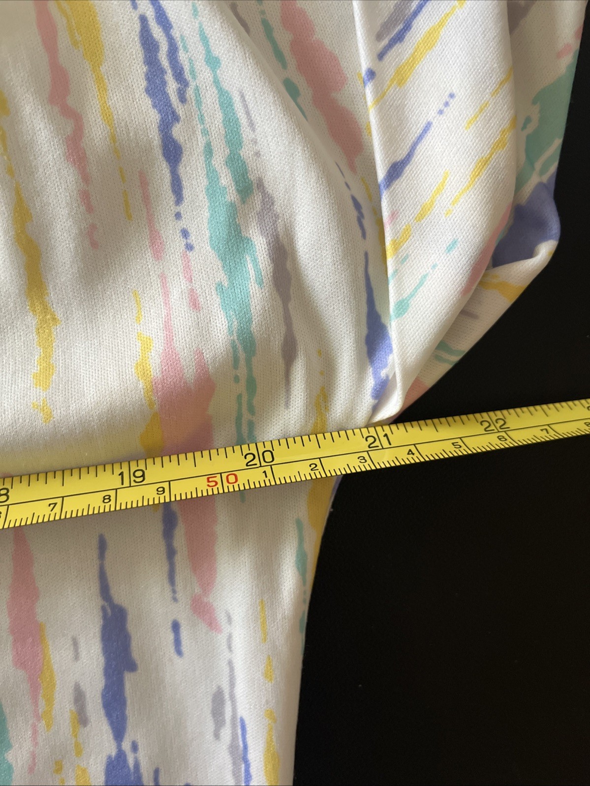 Vintage Polyester Pastel Blouse Size L Made In USA Short Sleeve Mock Neck Button