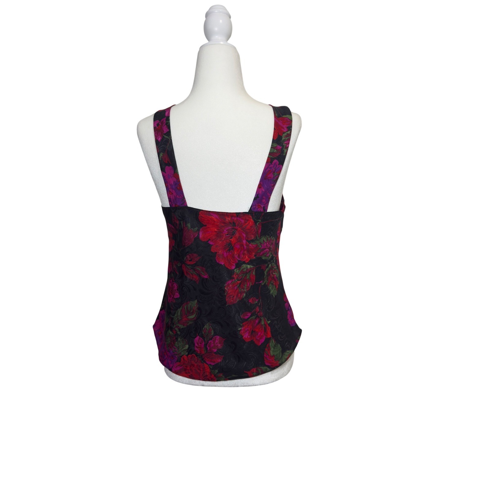 Vintage Lucie Ann II Floral Rose Camisole Top Black Red Purple Square Neck 34
