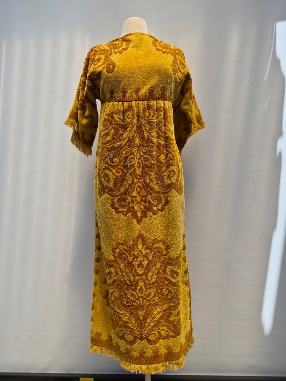 Robes of California Vintage 70s Terry Cloth Towel Dress Small Gold Boho Caftan