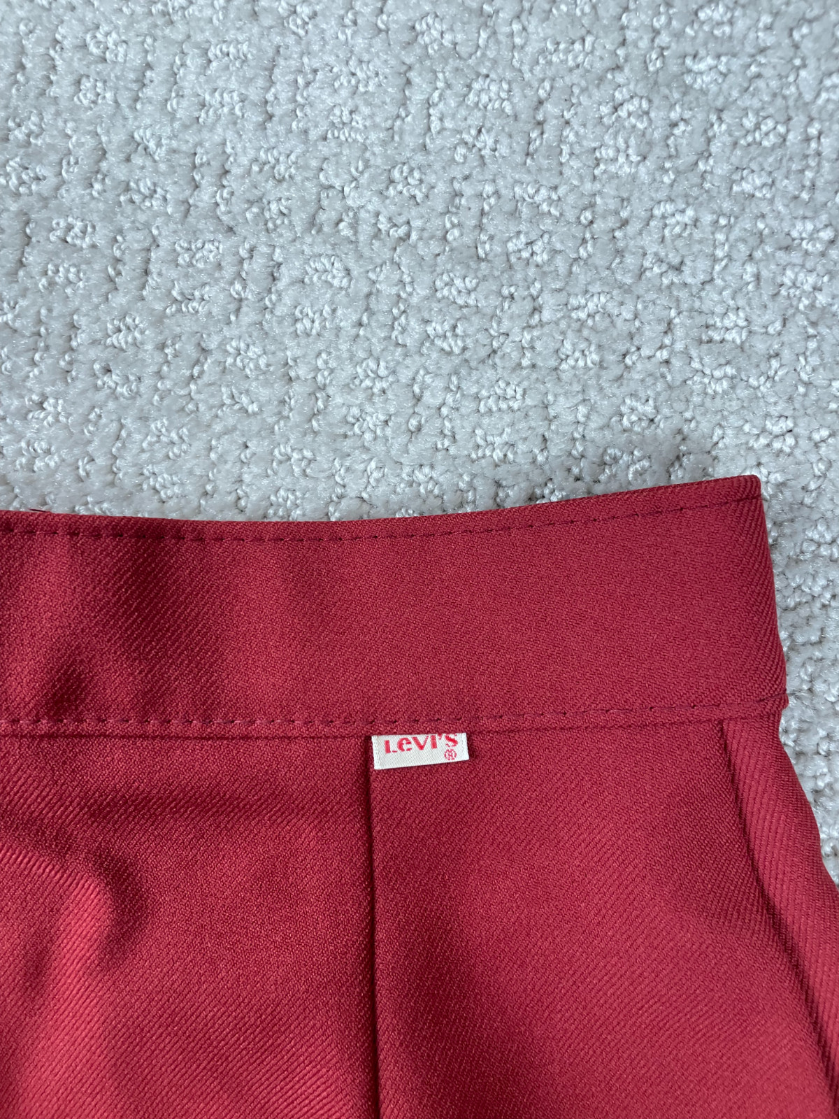 Vintage 70s Levis Pants Women Fits 23×32 Red Polyester Bareback Flare Bootcut