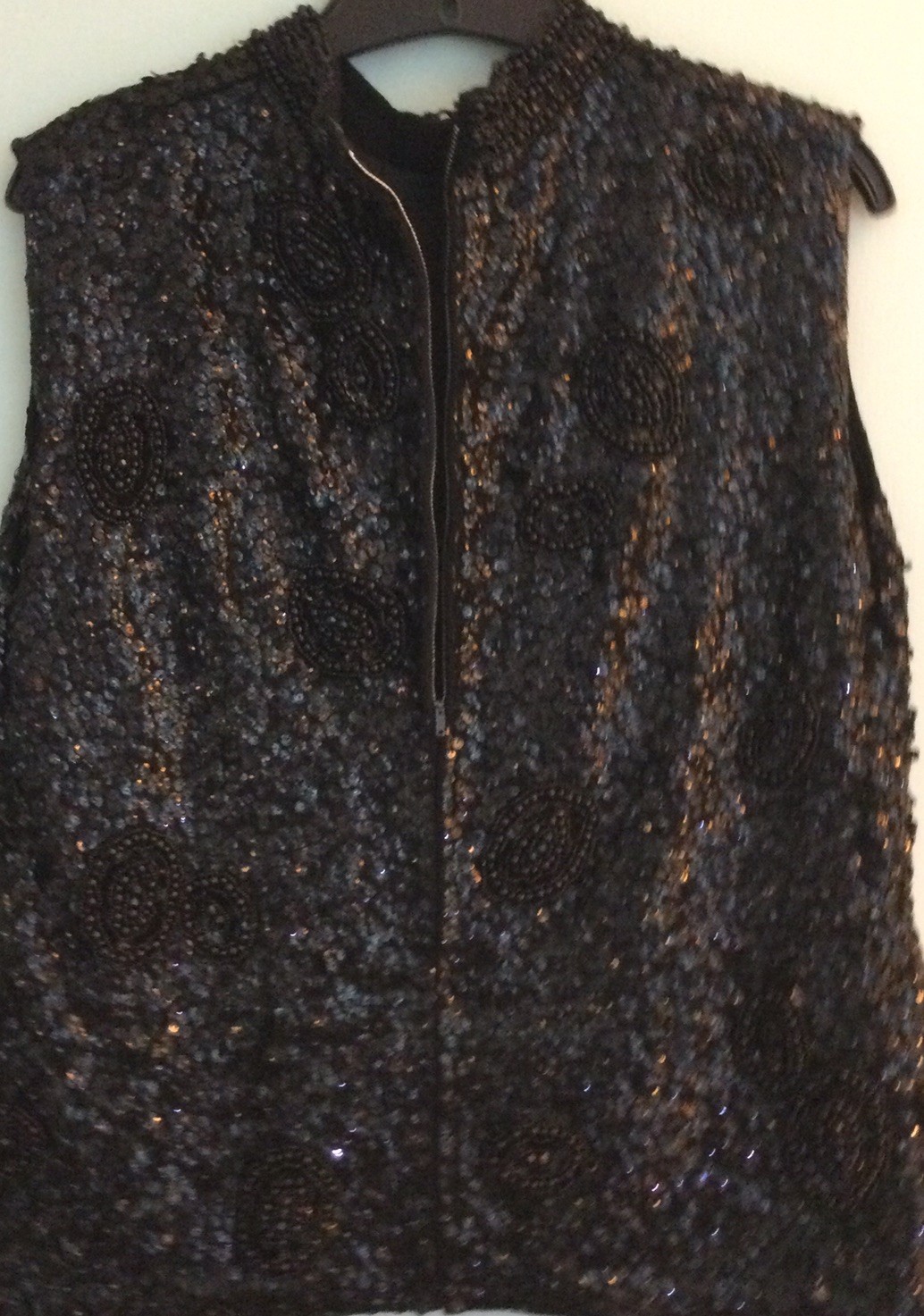 COMPLETELY BEADED OVER FINE WOOL SLEEVELESS TOP (SOME STRETCH)