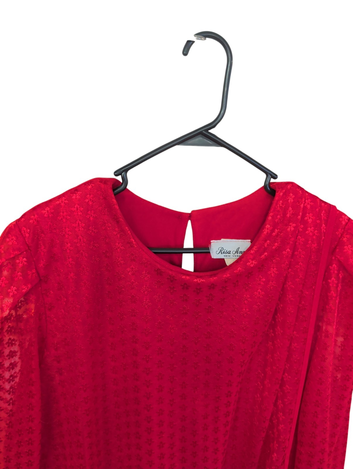 Risa Ann Red Layered Ruffled Vintage 80s Long Sheer Sleeve Dress Size 18