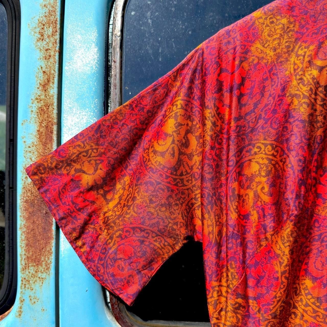 50s red & orange psychedelic medallion paisley silk cotton cocktail dress