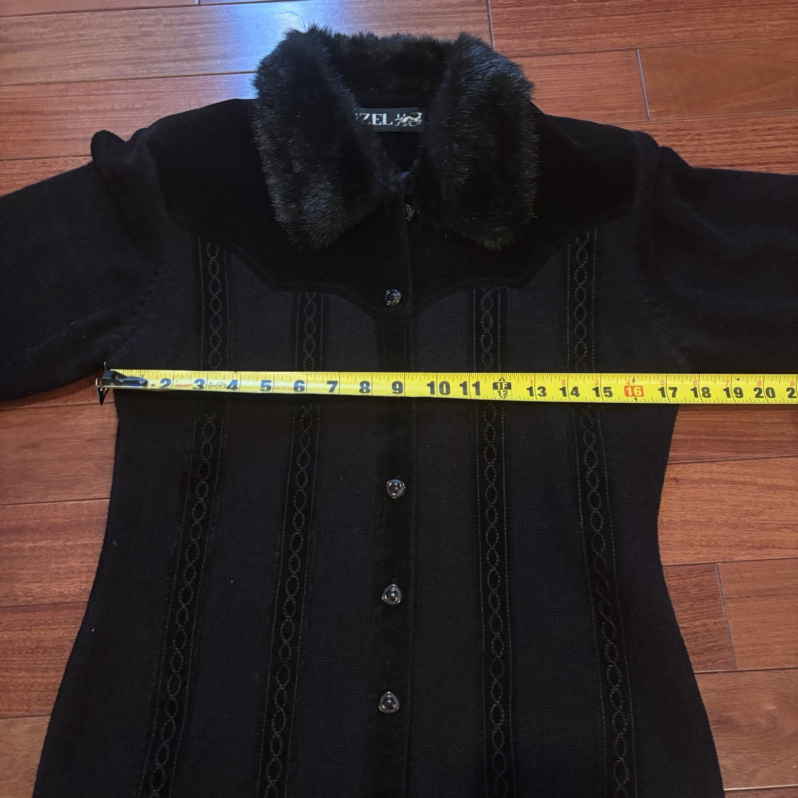 Vtg Gizel Western Chic Sweater Jacket Faux Fur Collar Embossed Braid Stitching