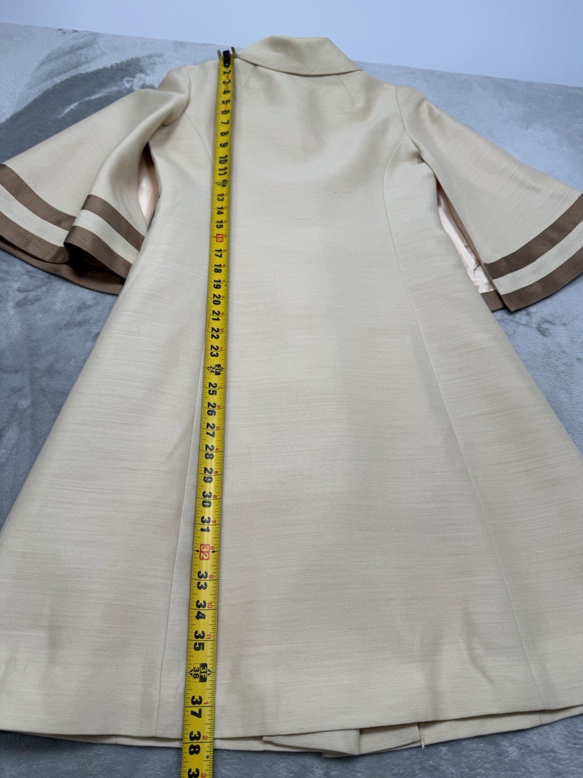 Vintage 50s Lilli Ann Dress Coat Womens Medium Princess Bell Sleeves Linen Pearl