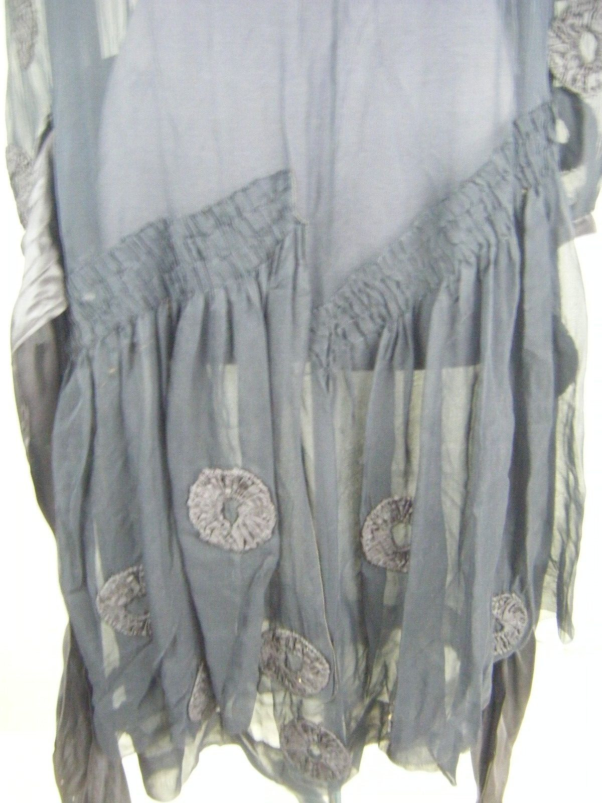 Antique 1927 Navy Blue Chiffon Silk Flapper Dress & note 3 pcs-Bust 38/2XS-XS