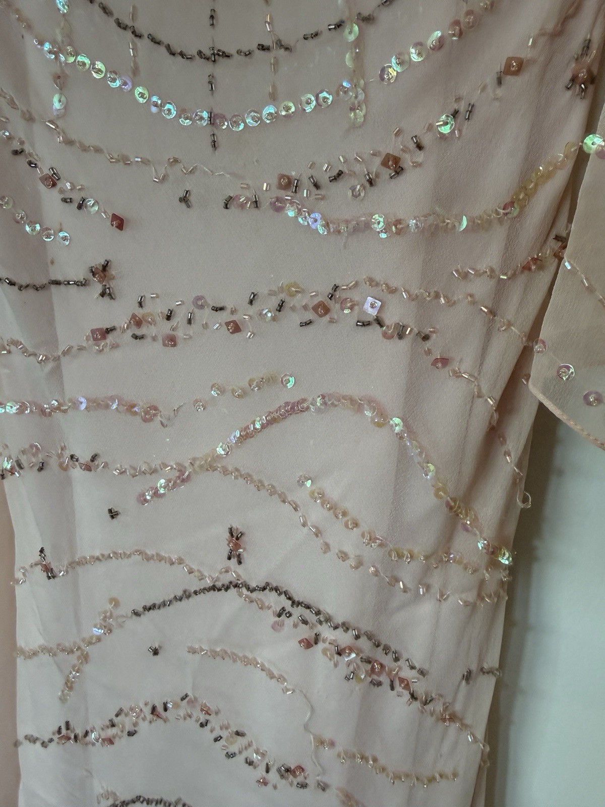 Bernshaw Vintage Pale Pink High Low Beaded Dress Gown 12 Flapper Fairycore