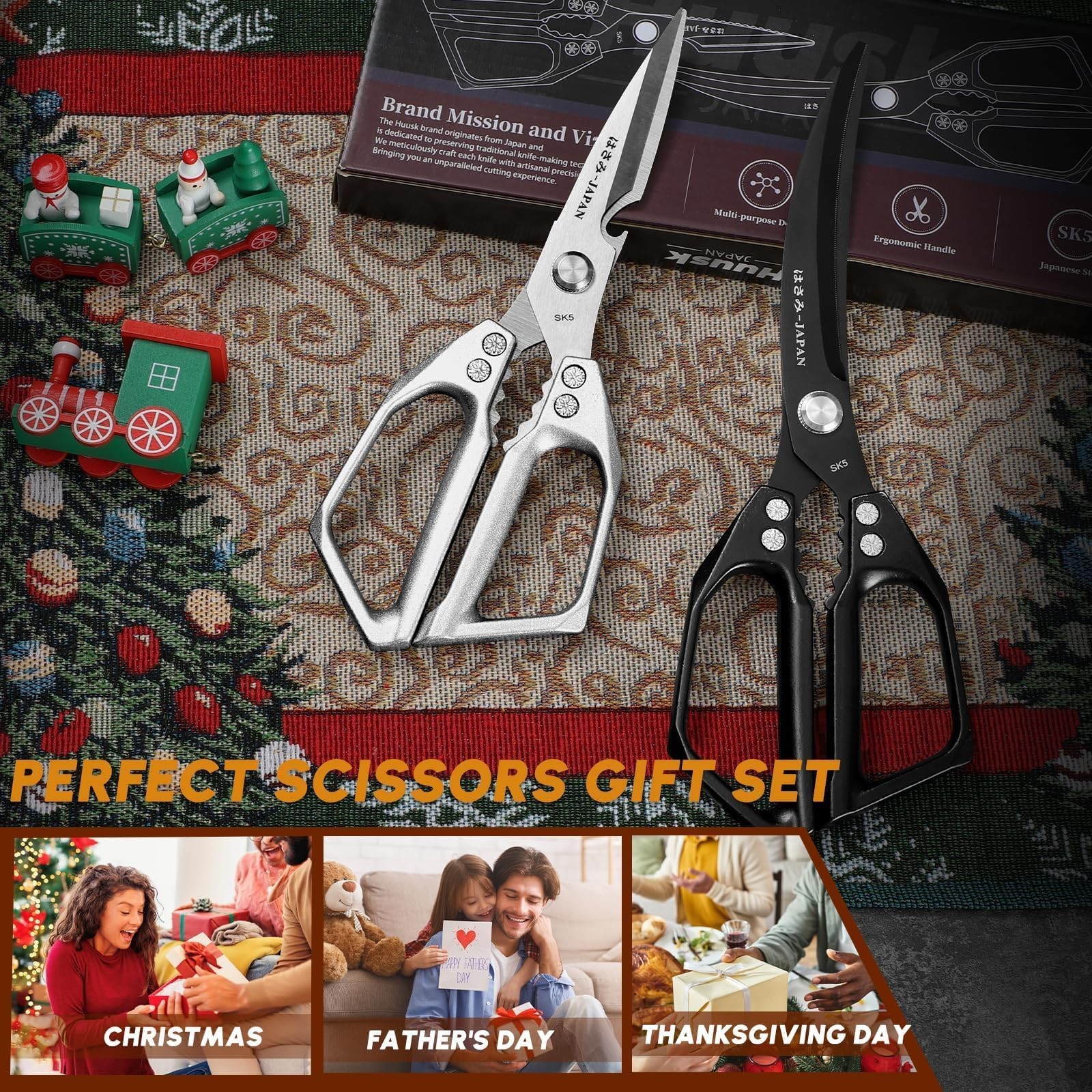HUUSK Kitchen Scissors Set – Stainless Steel Kitchen Shear, Sharp Meat Scissors