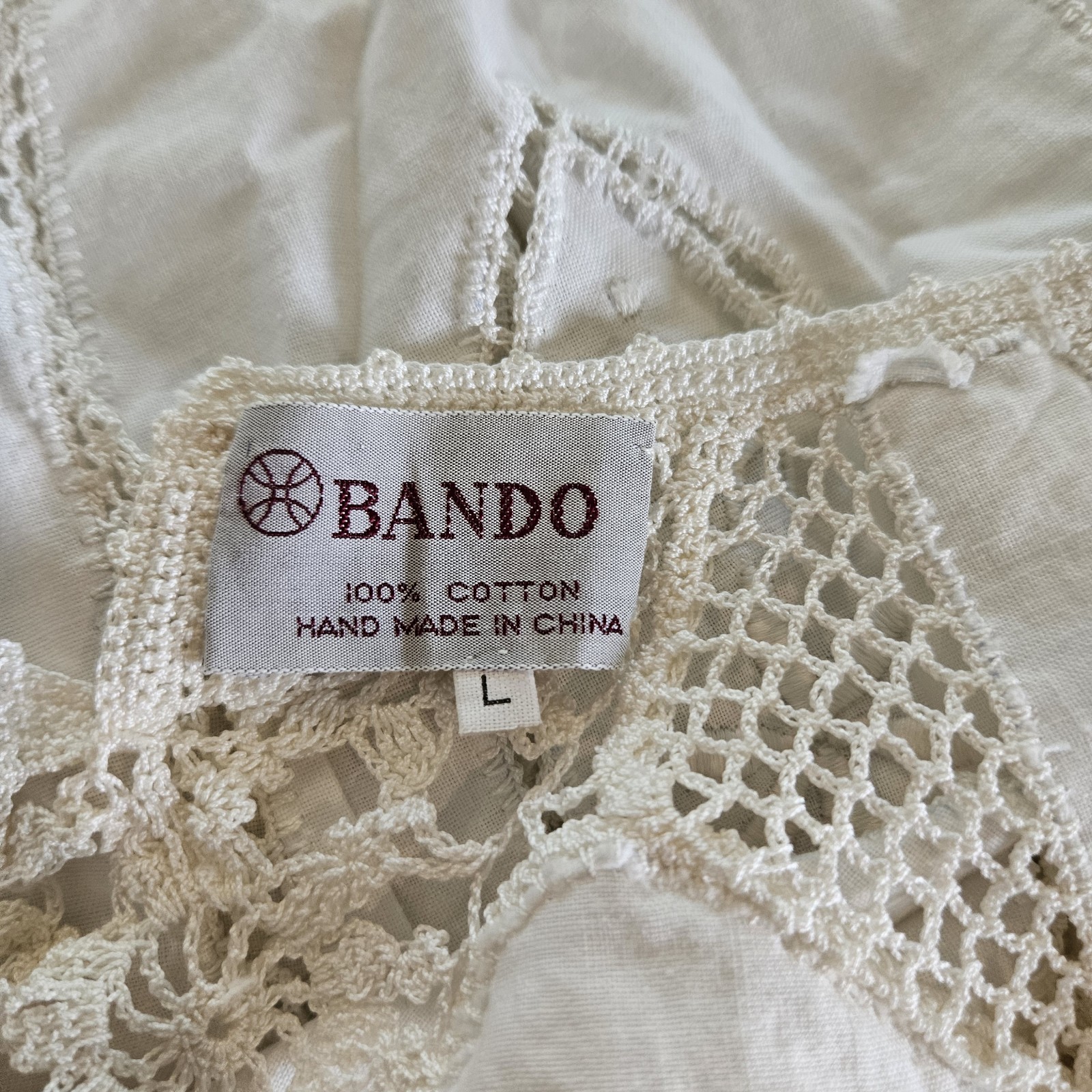 VTG NOS Hand Made BANDO Crochet Lace 100% Cotton Linen Tunic Large Women&rsquo;s Top