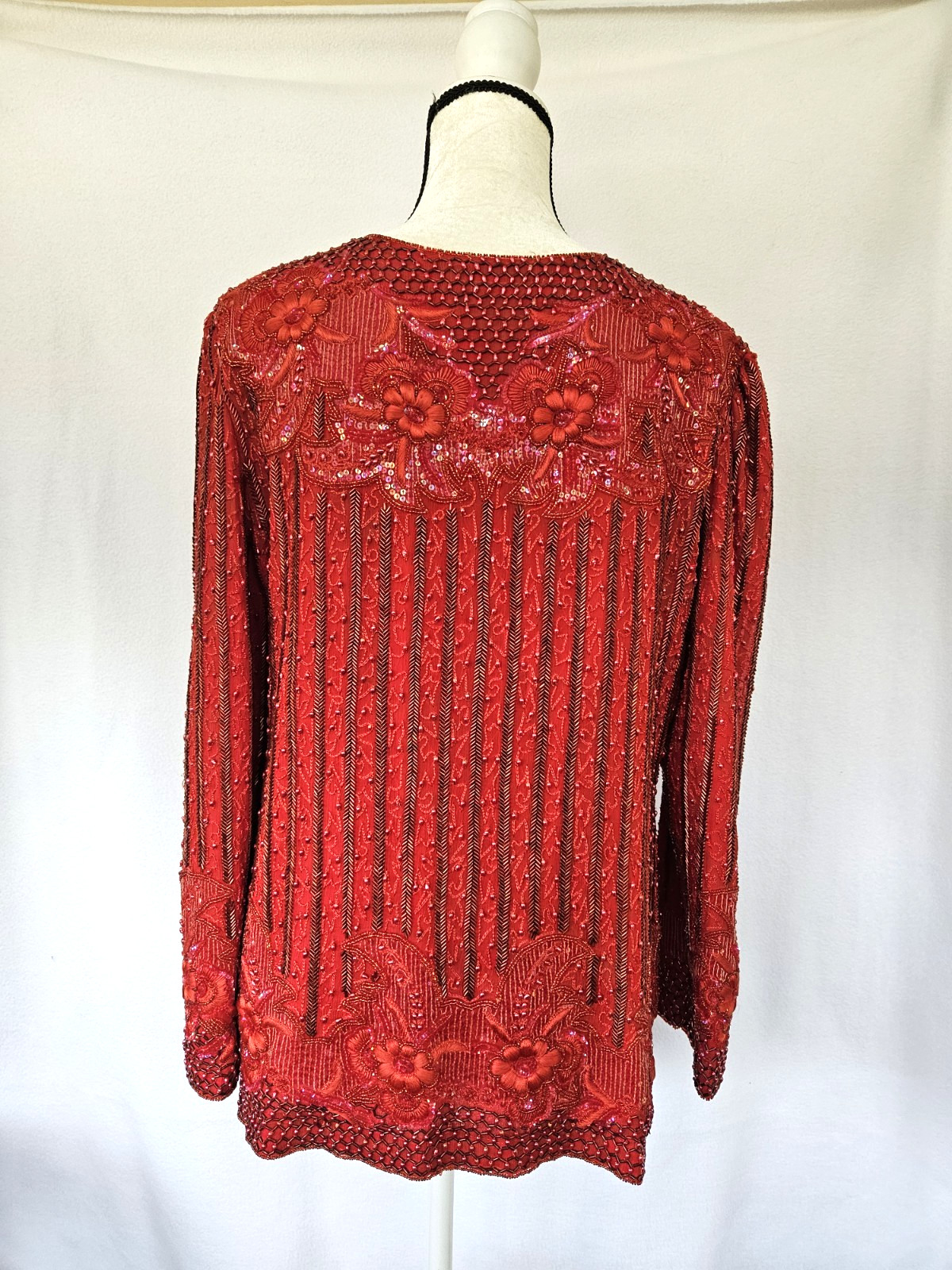 FRANK USHER – Vintage 80&rsquo;s Red Sequin Beaded Evening Jacket Blazer – Large?