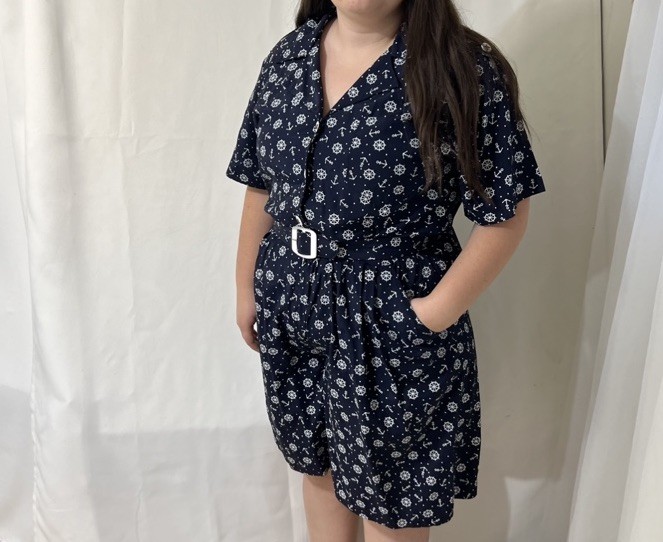 VTG Skorts Romper Summer Shorts Short Sleeve Nautical Navy White Anchor Print