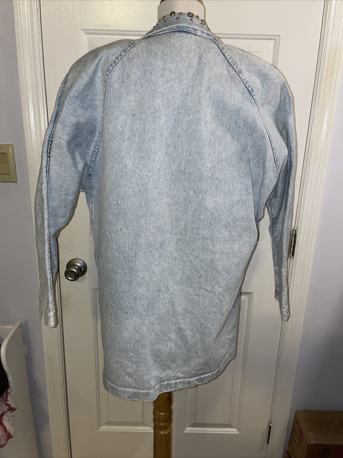 VTG RIO Light Blue Cotton Studded Western Button Denim Jacket Womens Sz S