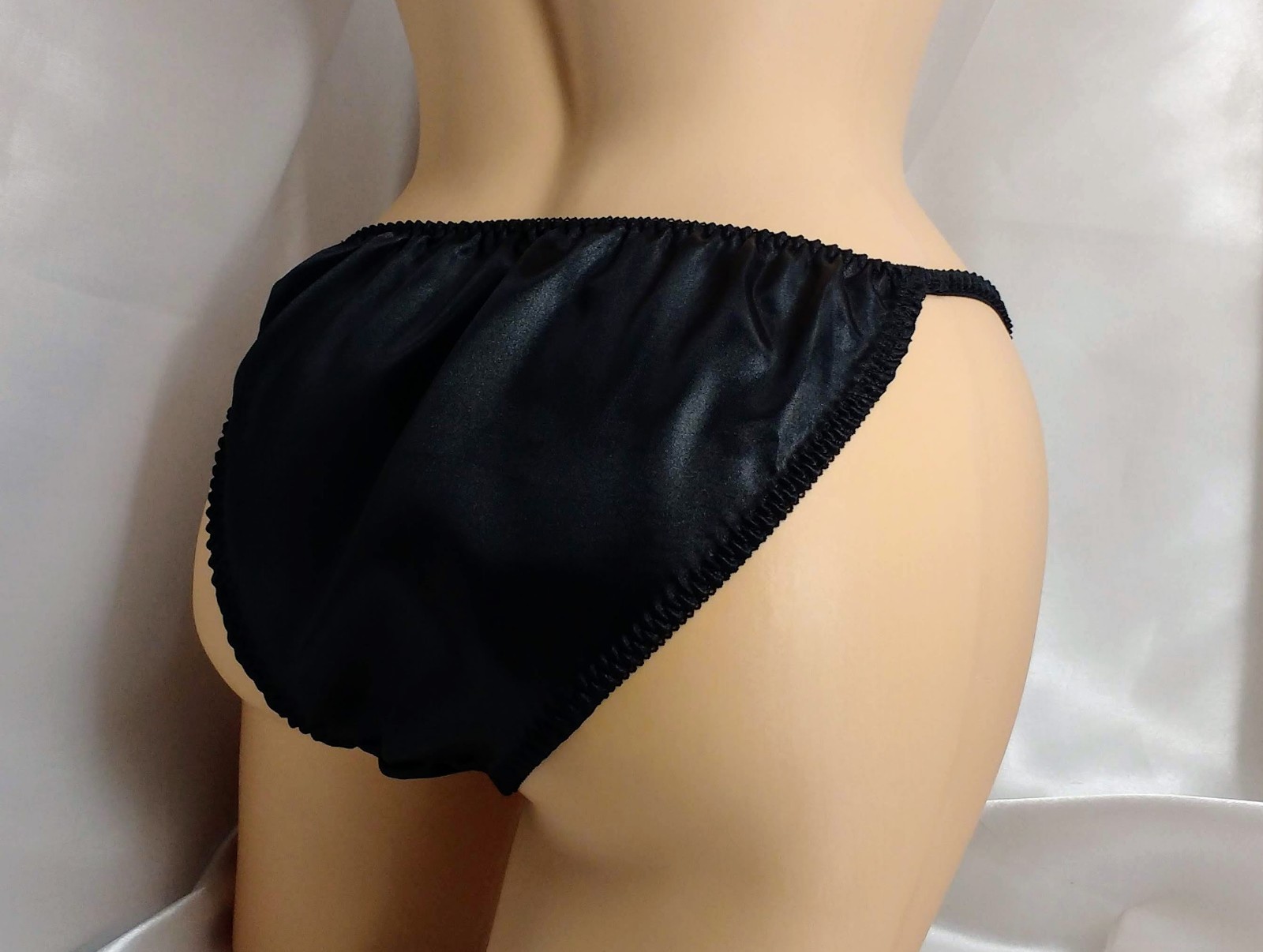 Black Satin String Bikini panties, classic style for women or men!