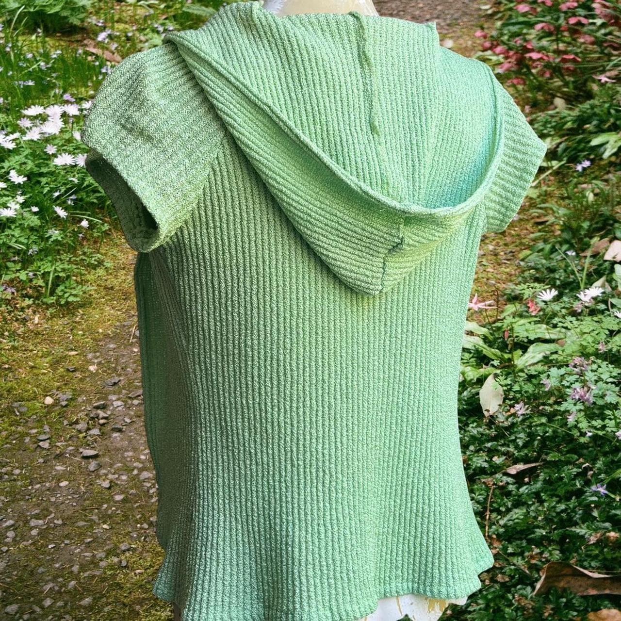 True Vintage 60s Green Ribbed Knit Cap Sleeve Hoodie Top Size XS