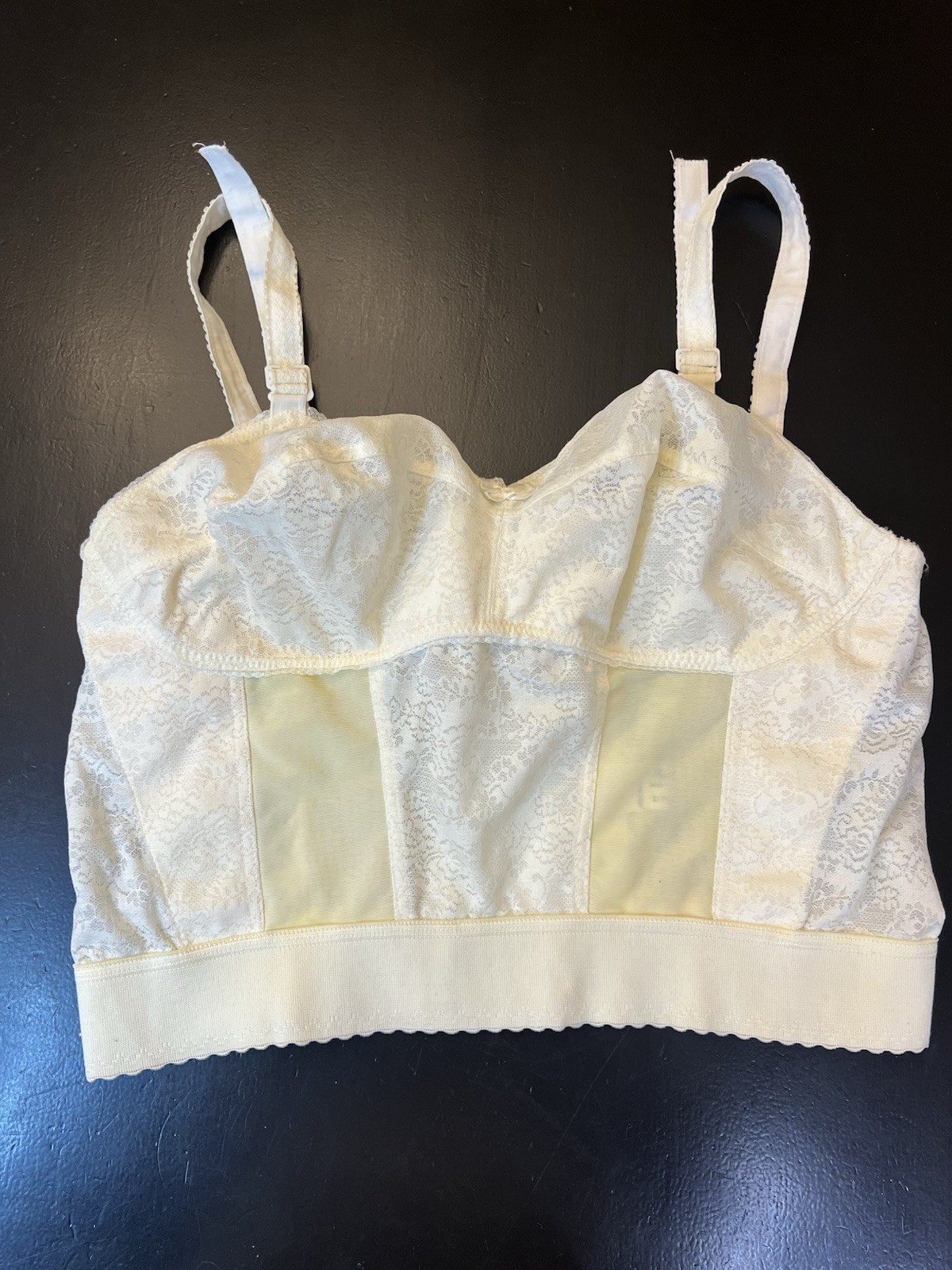 Vintage Faynor Bra Norvell 70s? Cream Lace Corset Bra 38DD Boudoir Lingerie