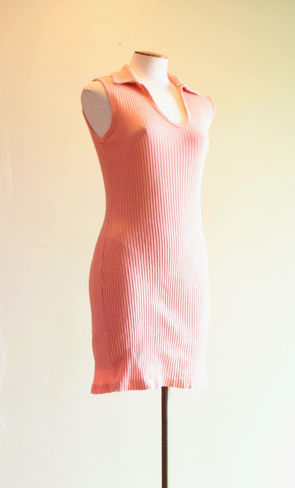 Vintage Ribbed Fredericks Of Hollywood Dress. Light Peach Color