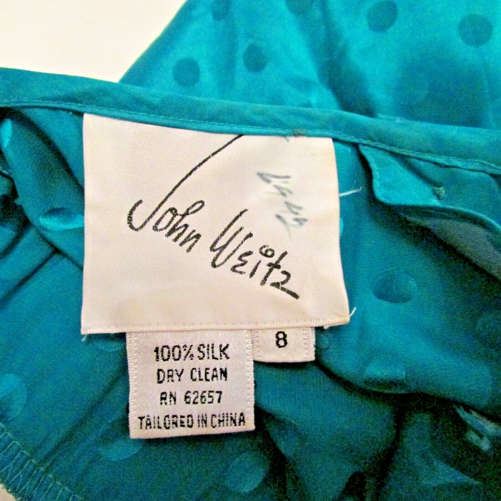 80&rsquo;s John Weitz 100% Silk Polka Dot Emerald Green Dolman Sleeve Shift Dress 8
