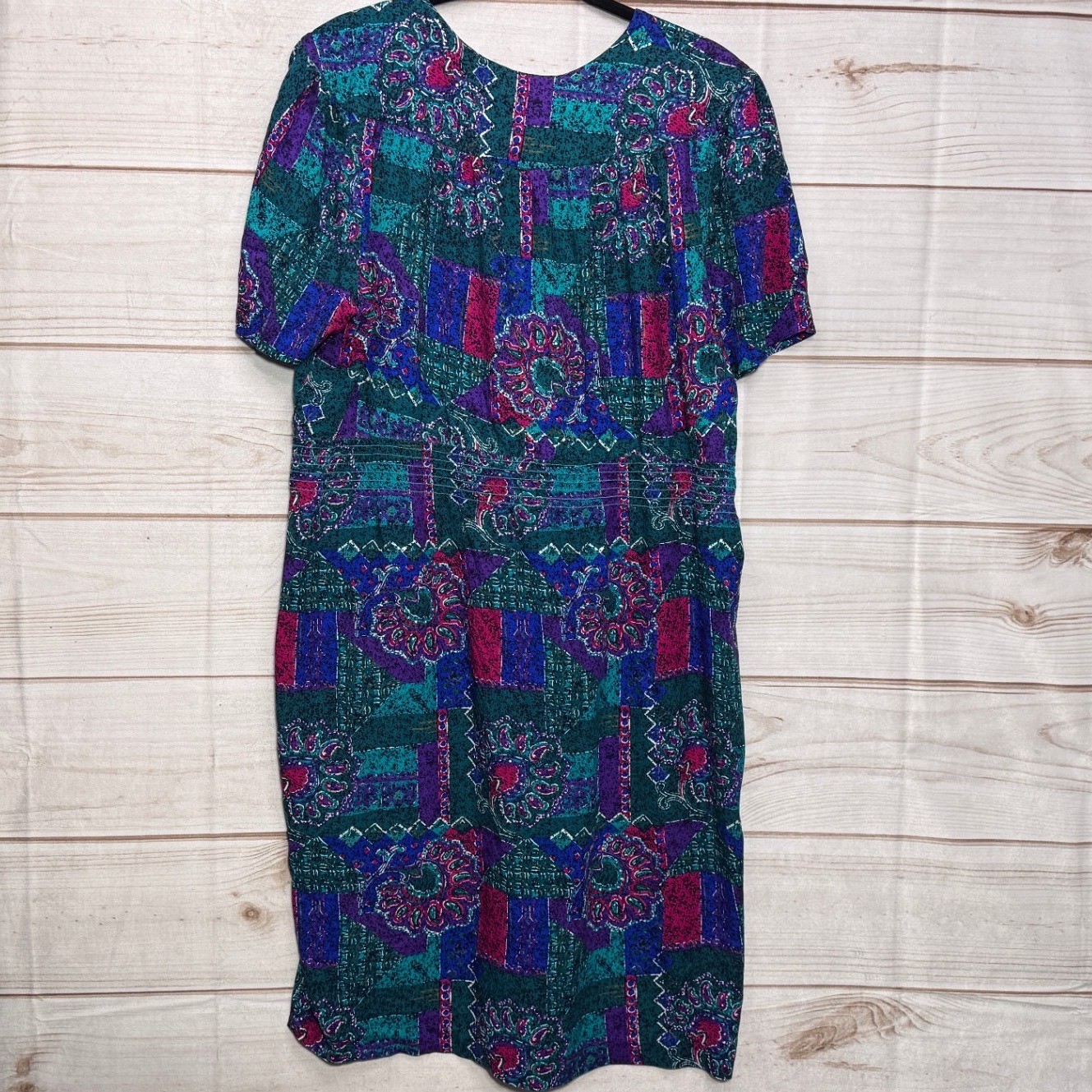 Vintage 90s Special Effects 16WP Abstract Paisley Dress Gold Button Accent USA
