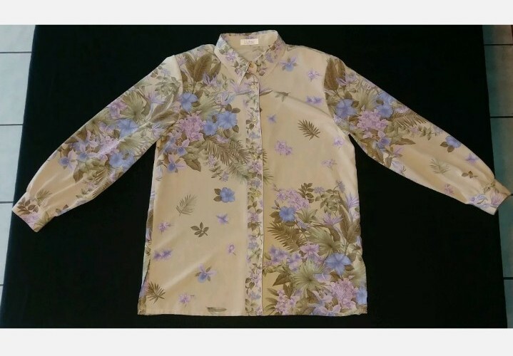 Vintage Hanabishi Tokyo Ginza Floral Poly Long Sleeve Blouse Sz M/L?
