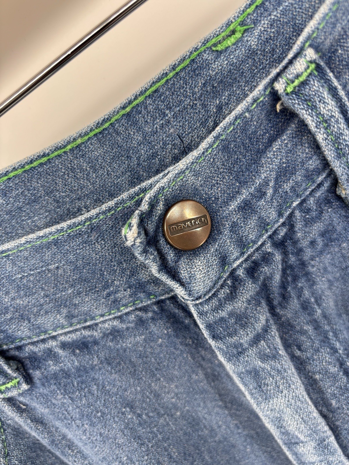 Vintage Maverick Jeans 24×31.5 Flared High Rise Rare Embroidered Pocket Hippy