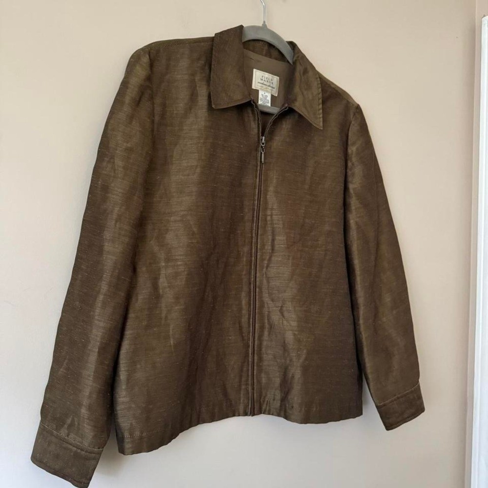 Vintage Linen Silk Bronze Zip Up Jacket Bronze Gold Lightweight Metallic