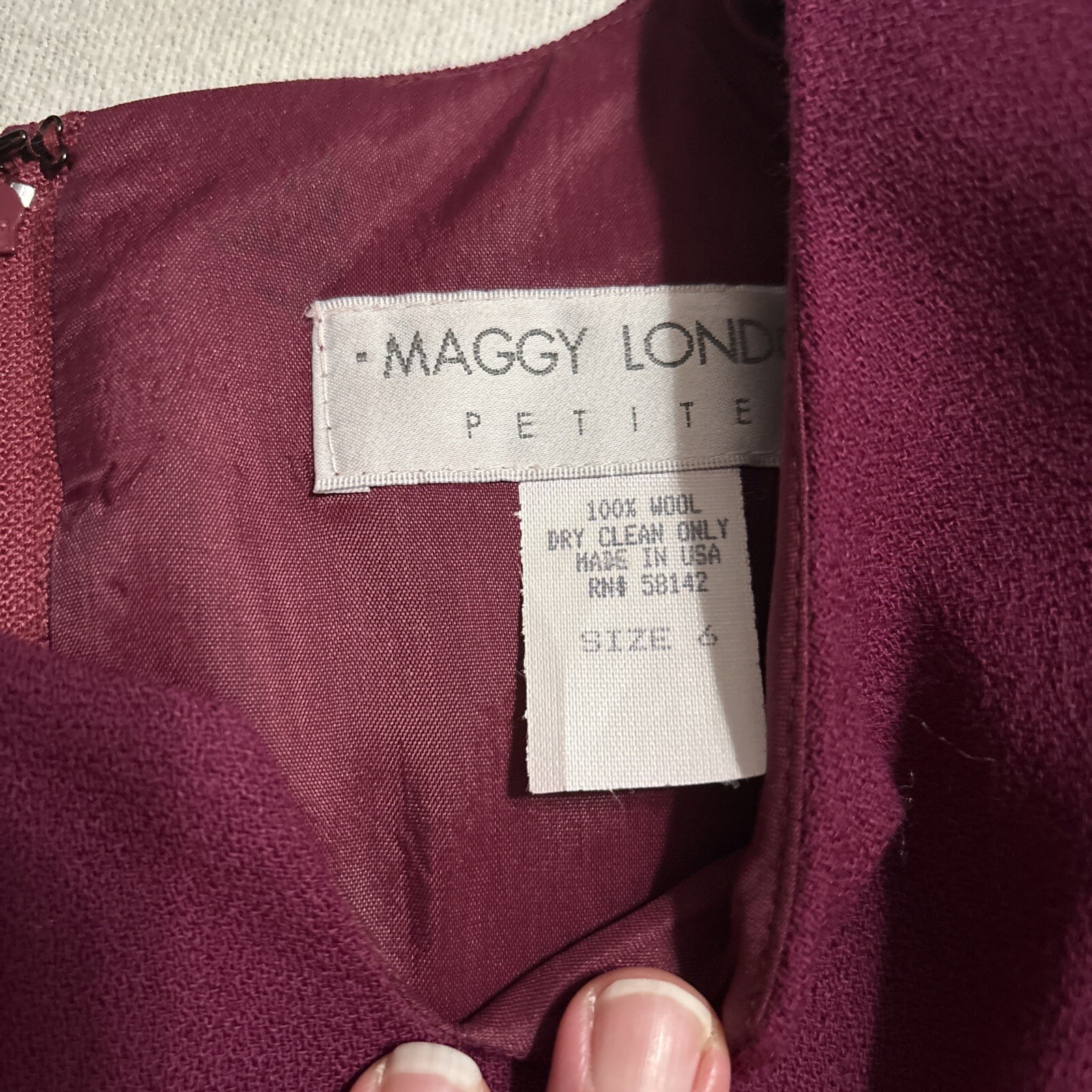 Vintage Maggy London Wool Dress Purple Long Sleeve Sz6P Fully Lined