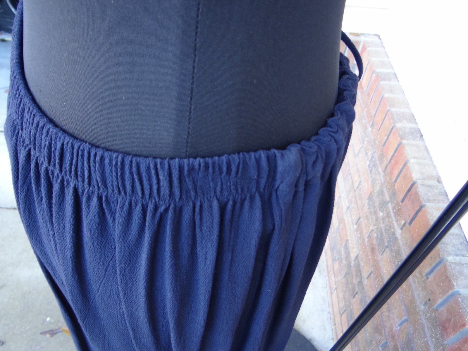 Cynthia Max Navy Long Pencil Side Slits Draw String Elastic Large Rayon Skirt