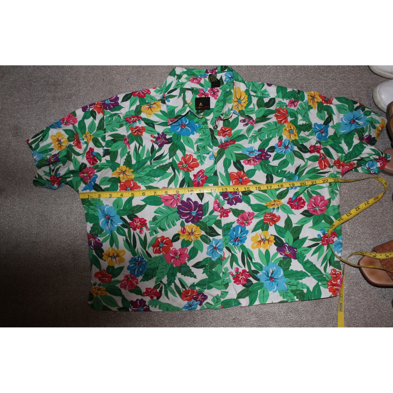 VTG Liz Sport Tropical Floral Cotton Button Down Shirt Women&rsquo;s Size Large