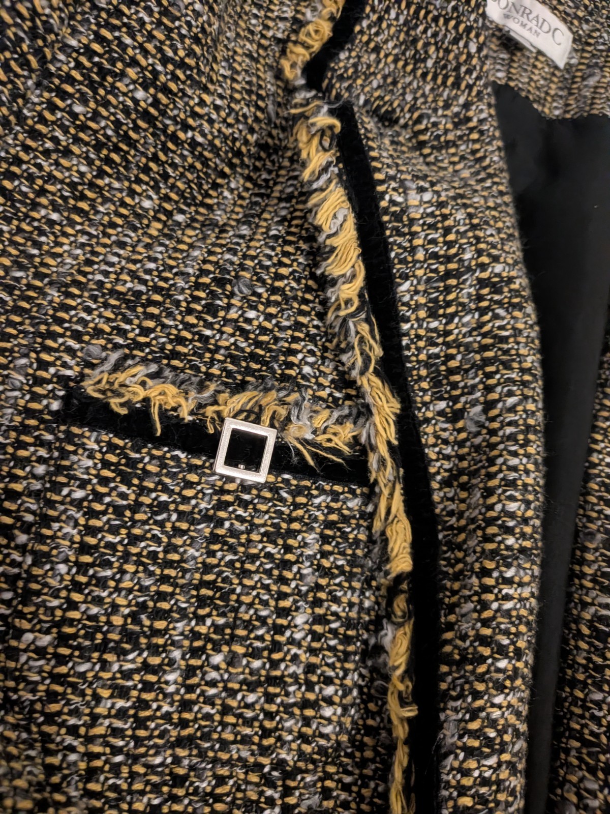 90s Vintage « Clueless » Conrad C Tweed Fringe Blazer Jacket – Size 1XW / 18W