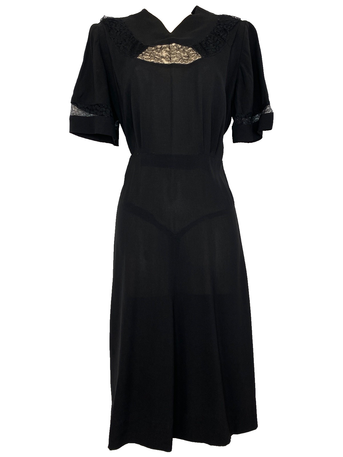 Vintage 1940s black midi dress set M short sleeve jacket rayon lace
