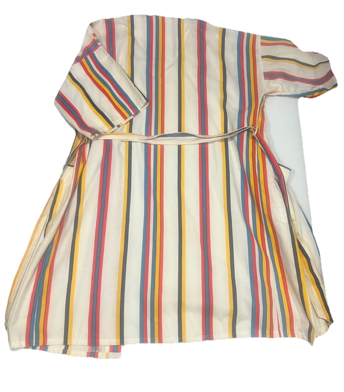 Vintage 60s 70s Weldon Robe Striped Red Yellow Green One Size Pockets Tie